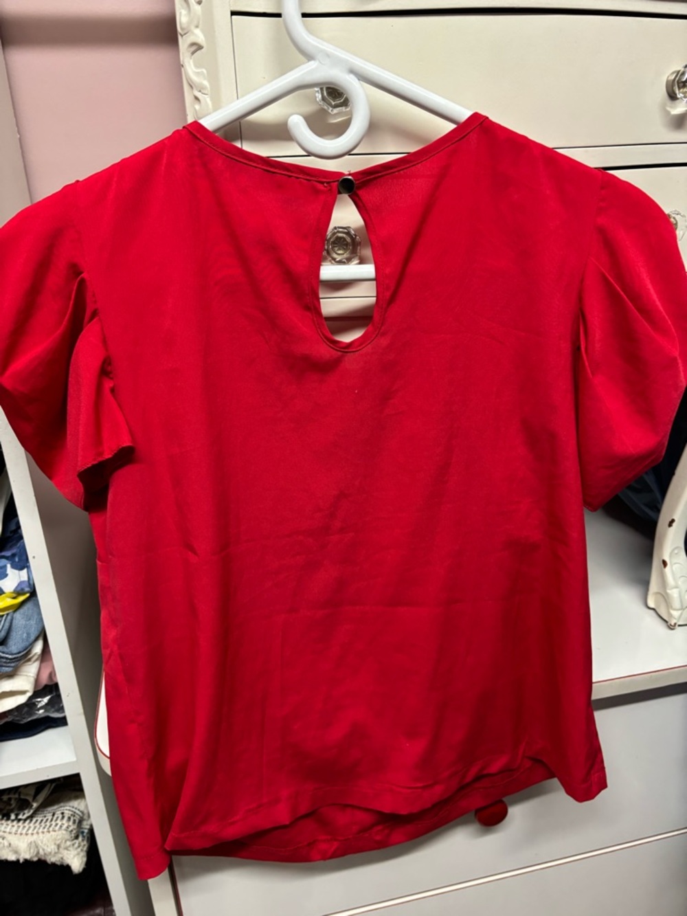 Red Ruffle Front Women's Top - Picture 3 of 3